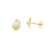 9ct Freshwater Pearl &amp; CZ Swirl Stud Earrings image