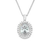 Sterling Silver Rubover Set Oval CZ Halo Pendant image