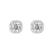 Sterling Silver CZ Square Halo Stud Earrings image