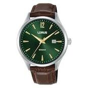 Gents Lorus Green Dial Brown Strap Watch
