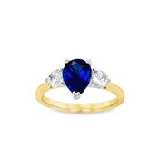 9ct Yellow Gold Pear Cut Created Sapphire Ring with Round CZ Shoulders image