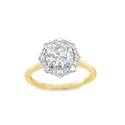 9ct Yellow Gold Round Brilliant Solitaire Diamond Ring with Fancy Diamond Set Halo 1.81ct image