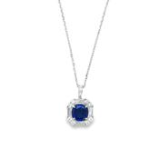 9ct White Gold CZ &amp; Created Sapphire Cushion Fancy Halo Pendant