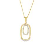 9ct Yellow Gold Open CZ and Polished Double Oval Pendant