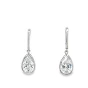 9ct White Gold Rubover Set Pear CZ Drop Earrings image