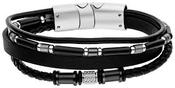 Steelwear Leather and Steel Bead Black Multistrand Bracelet