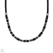 Steelwear Stainless Steel Black Leather Beaded Necklet