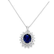 Sterling Silver Blue CZ Oval Double Halo Pendant image