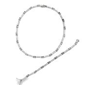 Sterling Silver Channel Set CZ Bar and Kiss Bracelet and Necklet Set