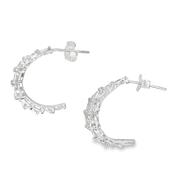 Sterling Silver Multi CZ Marquise 1/2 Hoop Earrings image