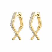 Sterling Silver Gold Plated CZ Crossover Hoop Earrings