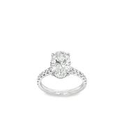 Platinum Oval Modified Brillant Cultured Diamond Ring With Hidden Halo &amp; Stone Set Shoulders 3.59ct