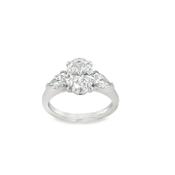 Platinum 3 Stone Cultured Diamond Ring Oval Cut Centre With Pear Shoulders 2.74ct image