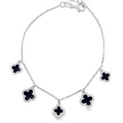 Sterling Silver CZ &amp; Black Enamel Clover Bracelet image