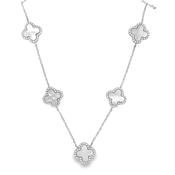 Sterling Silver CZ &amp; Mother Of Pearl Clover Necklet
