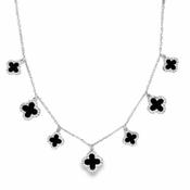 Sterling Silver CZ &amp; Black Enamel Clover Scatter Necklet