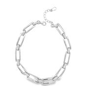 Sterling Silver Long Link Bracelet with CZ Detail