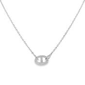 Sterling Silver CZ Anchor Link Necklet