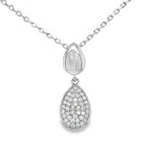 Sterling Silver CZ and Polished Pear Double Drop Pendant