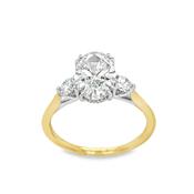 18ct 3 Stone Oval Cultured Diamond Ring With Round Brilliant Shoulders &amp; Hidden Halo 2.45ct