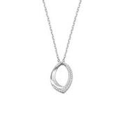 Sterling Silver CZ Pave &amp; Polished Open Oval Pendant