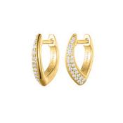 Sterling Silver Gold Plated CZ Pave &amp; Polished 11mm Hoop Earrings