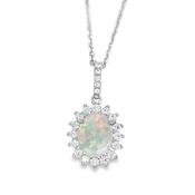 Sterling Silver CZ Opal Oval Cluster Pendant image