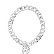 Sterling Silver Curb Bracelet with Heart Padlock