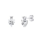 Sterling Silver Double CZ Heart Drop Earrings image