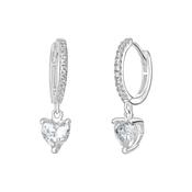 Sterling Silver CZ Heart Drop Hoop Earrings