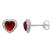 Sterling Silver Red Heart Earrings With CZ Halo image