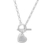 Sterling Silver CZ Double Heart T-Bar Necklet