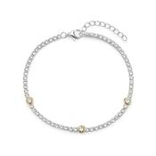 Sterling Silver 4mm CZ Tennis Bracelet With Scattered Gold Plated Rubover Stones