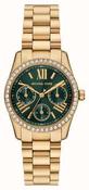 Ladies Rolled Goldl Michael Kors Lexington CZ Bezel With Green Dial Set image