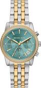 Ladies Two Tone Michael Kors Bryant Pavé Turquoise Dial Watch image
