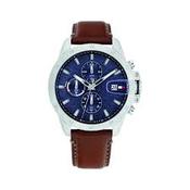 Gents Tommy Hilfiger Jameson Blue Dial Chronograph Watch With Brown Strap image