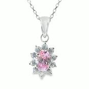 Sterling Silver Oval Pink CZ Cluster Pendant image