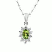 Sterling Silver Oval Green CZ Cluster Pendant image
