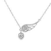 Sterling Silver CZ Heart and Wing Necklet image