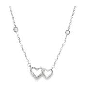Sterling Silver CZ Double Heart Necklet with Rubover Scatter CZ image