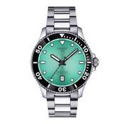 Gents Stainless Steel Tissot Seastar1000 Quartz GMT Watch With Turquoise Face image