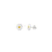 Sterling Silver White &amp; Yellow Enamel Daisy Flower Earrings image
