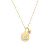9ct 12mm Baby Feet Disc Pendant With Pink Stone