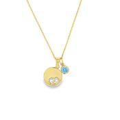 9ct 12mm Baby Feet Disc Pendant With Blue Stone
