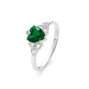 Sterling Silver Green CZ Hrt Ring With Celtic Trinity Shoulders image