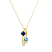 9ct Gold Round London Blue Topaz &amp; Blue Swiss Topaz Drop Pendant