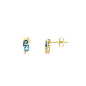 9ct Swiss Blue Topaz, London Blue Topaz &amp; Cultured Diamond Cluseter Earrings 0.02ct image
