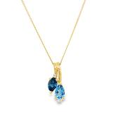 9ct Swiss Blue Topaz, London Blue Topaz &amp; Cultured Diamond Cluster Pendant 0.02ct image