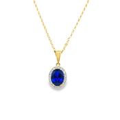 9ct CZ Blue Oval Pendant With CZ Halo image