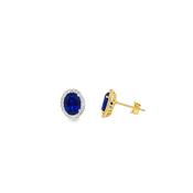 9ct Dark Blue Oval CZ Halo Stud Earrings image